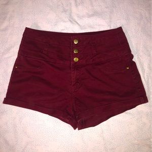 High Waisted Maroon Triple Button Shorts